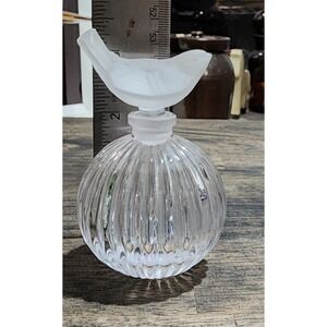 Vintage Sasaki Crystal Perfume Bottle with Frosted Glass Bird Stopper, 4" Tall
